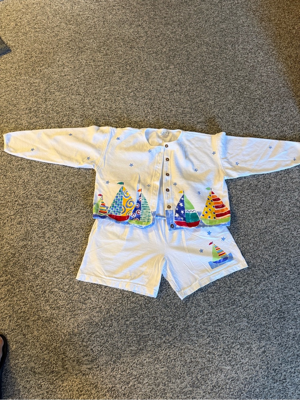 Campers hand painted White shorts and jacket with Colorful Sailboat Print